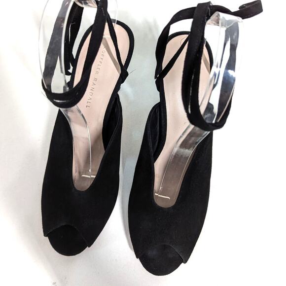 Loeffler Randall Mila Black Suede Wrap Heels Sandals Peep Toe Size 9 Preowned - Picture 8 of 10